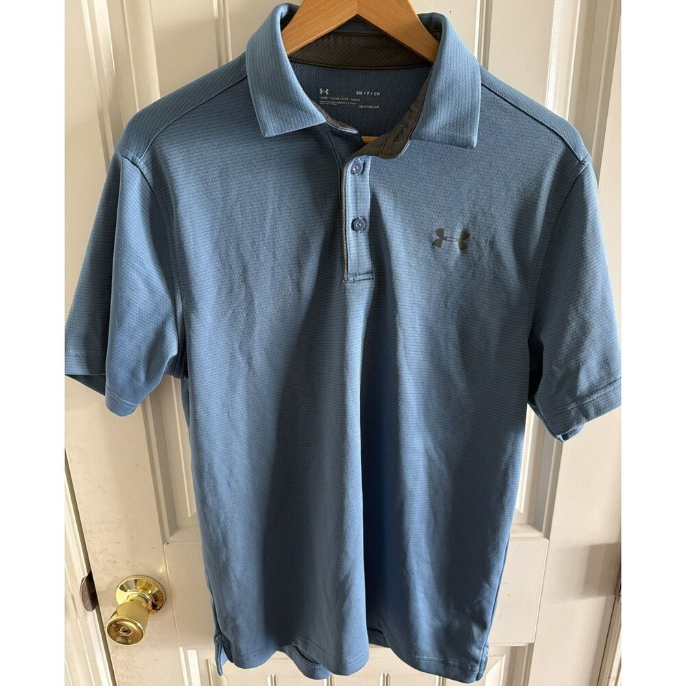 Under Armour Shirt Mens S Small Storm Blue Loose HeatGear Performance Golf Polo